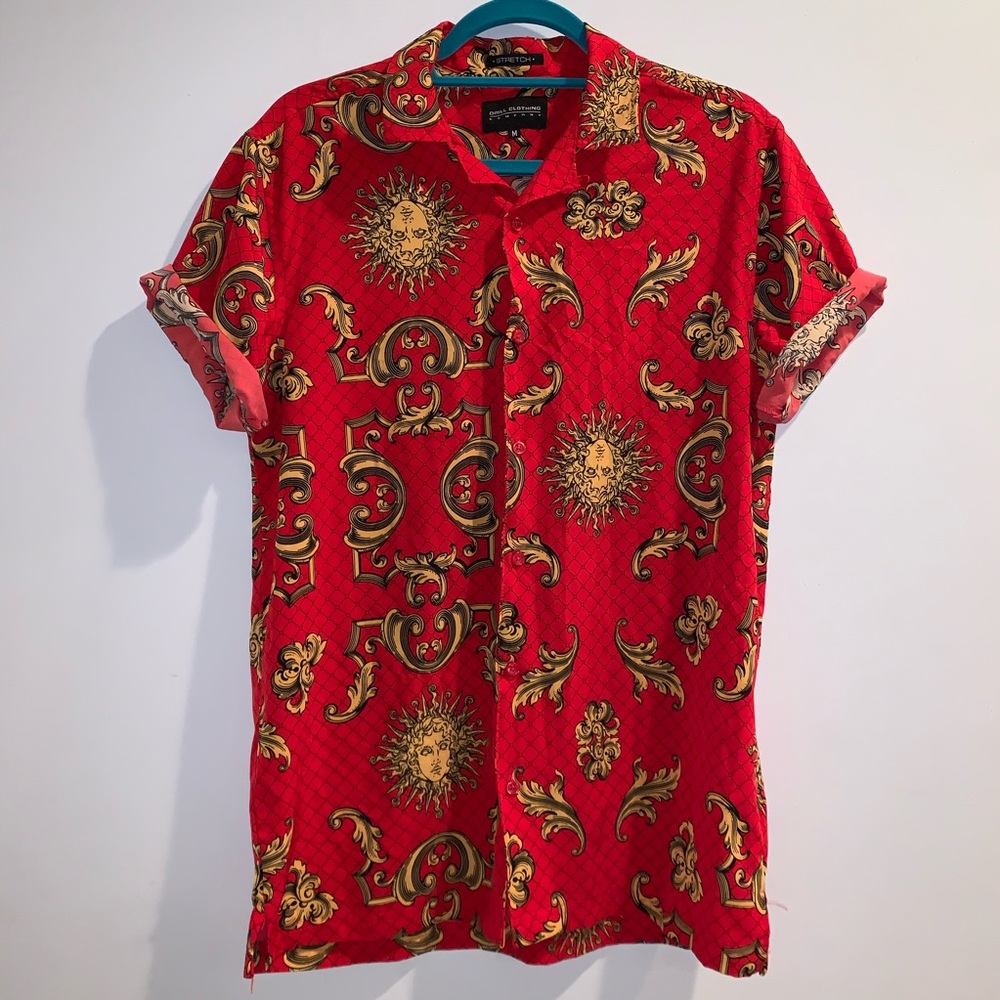 Grecian top with Versace style red and gold